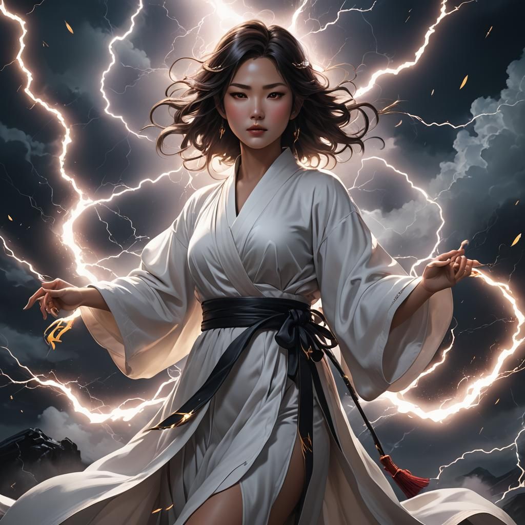 Anime Style Asian Woman with Lightning