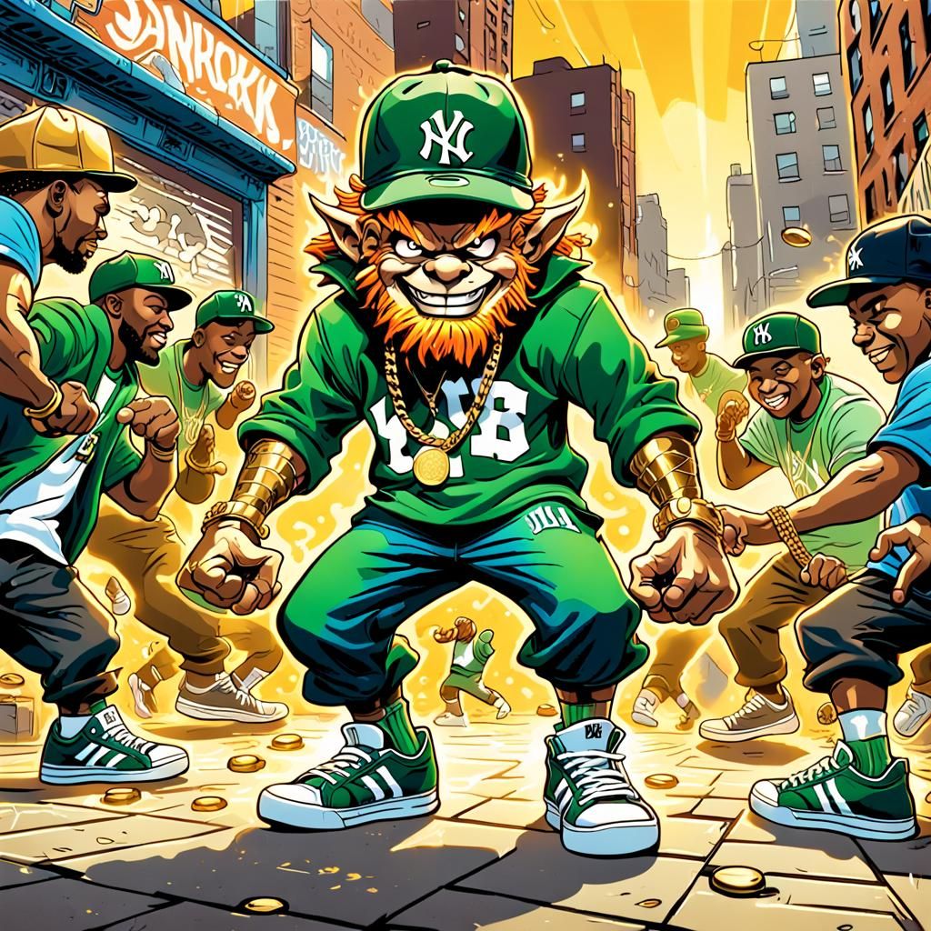 Bronx Breakdancing Leprechaun in Urban Comic Book Style