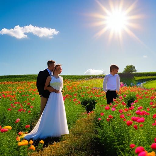 Children in Field of Flowers with Sunlight