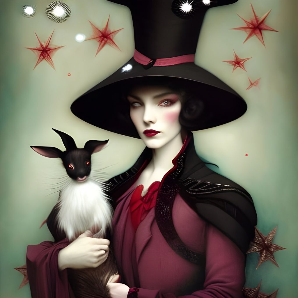 Victorian Magician with Rabbit Portrait
