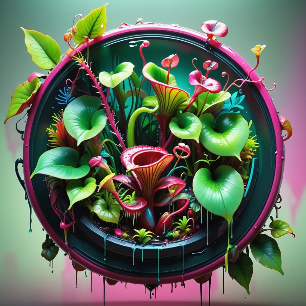 Cannibal Plant Eats Prey in Technicolor Jungle