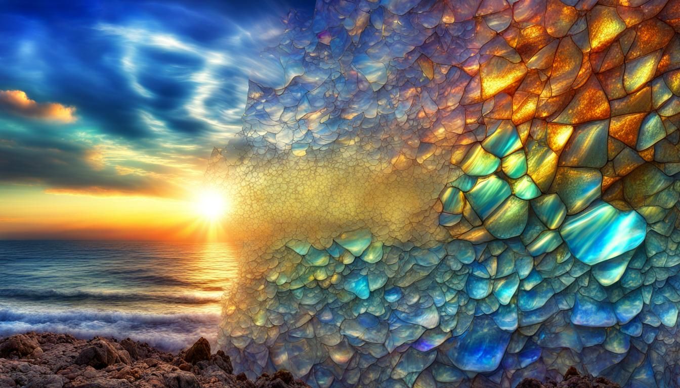 Mythical Being in Sky and Sea with Broken Glass Effect