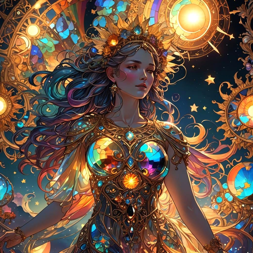 Iridescent Sun in Art Nouveau Style