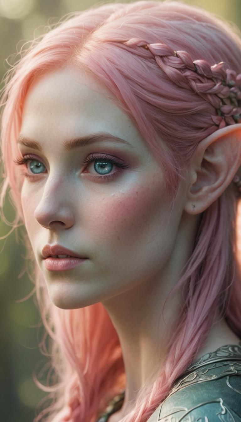 Ethereal Pink-Haired Elf Portrait
