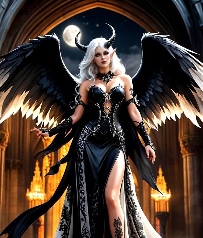 Intricate Demoness in Gothic Setting, Dark Fantasy Art