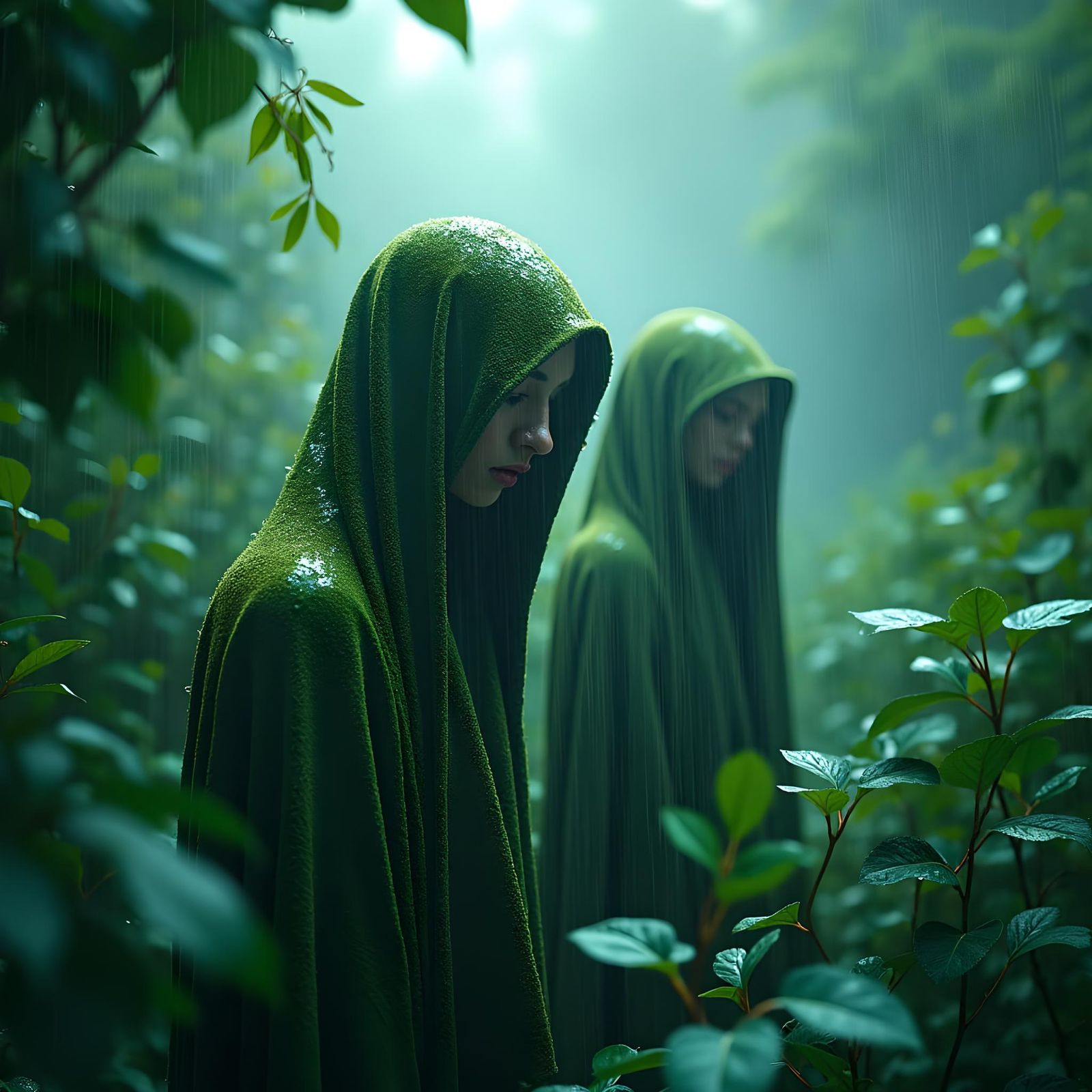 Nude Figures in Rain, Fantasy Concept Art