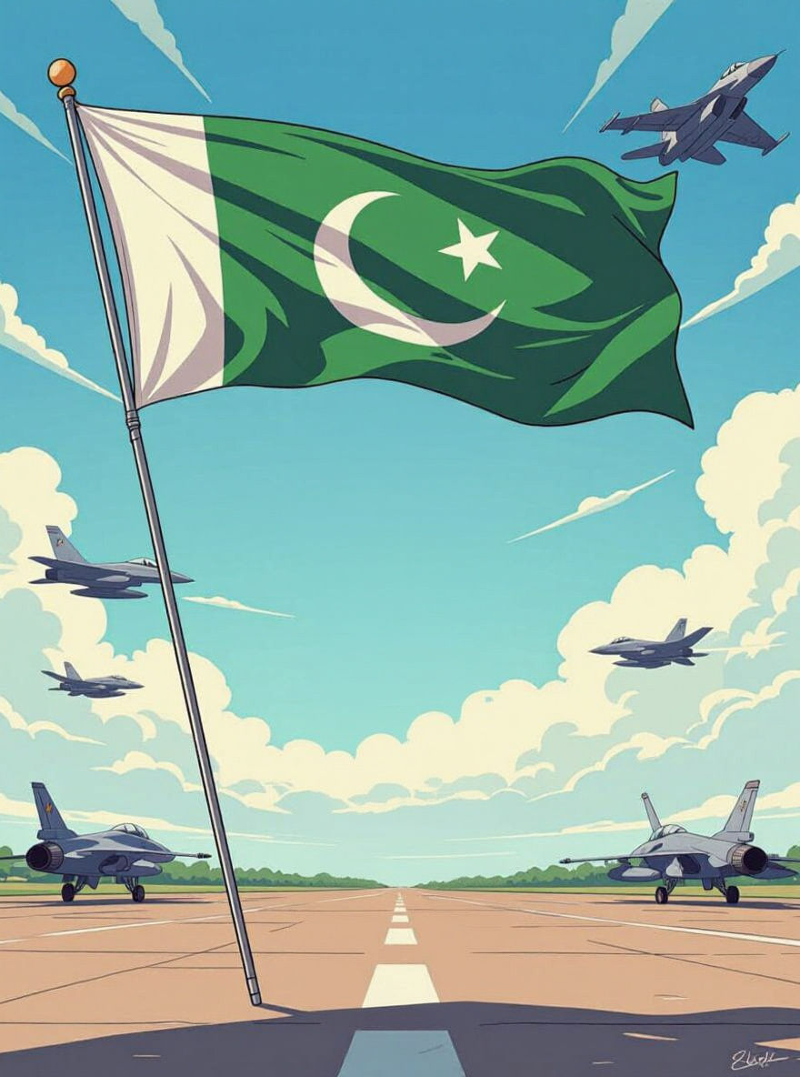 Pakistani Soldier Kissing Flag with Flying Jets, Anime Style