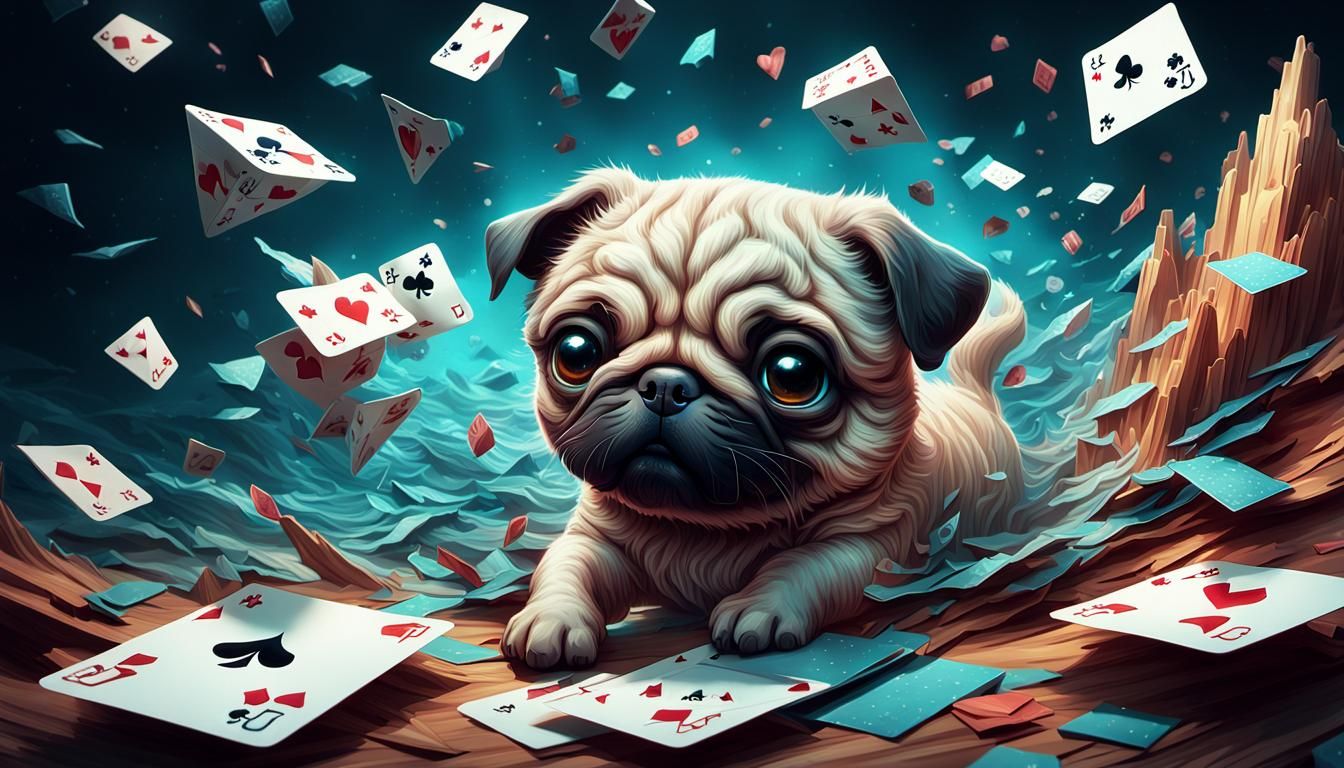 Adorable Pugshark Card Creature in Hyperdetailed 3D Art