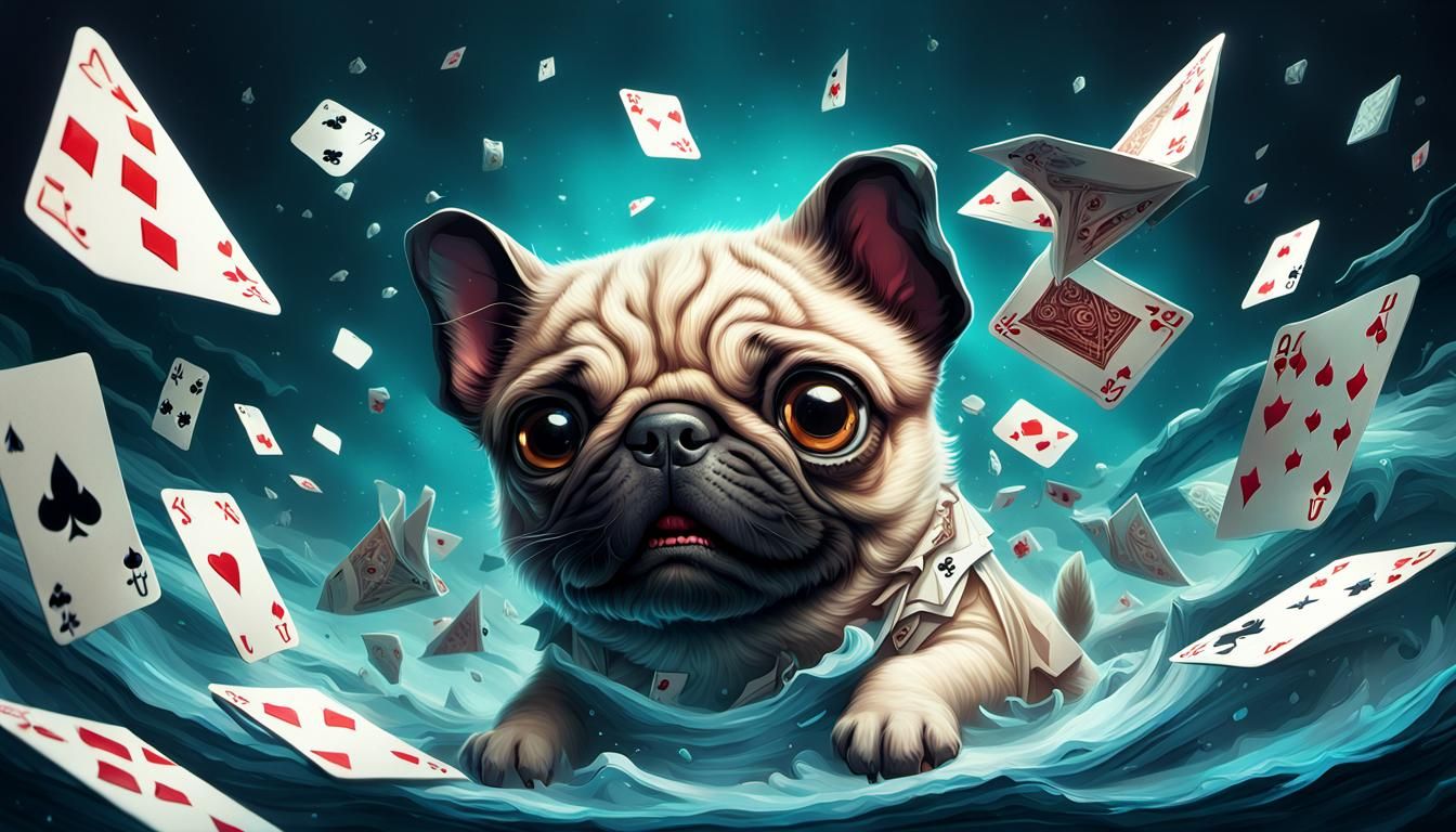 Adorable Pugshark Made of Cards: Digital Illustration