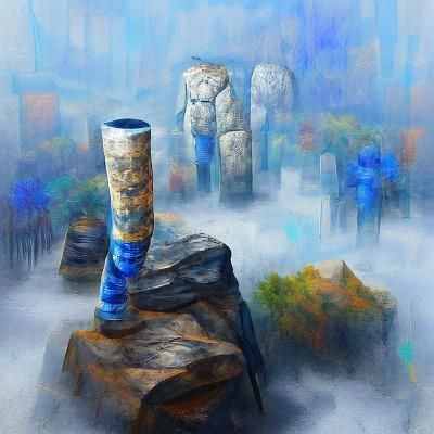 Blue Mountains and Stone Pillars in Digital Impasto Style
