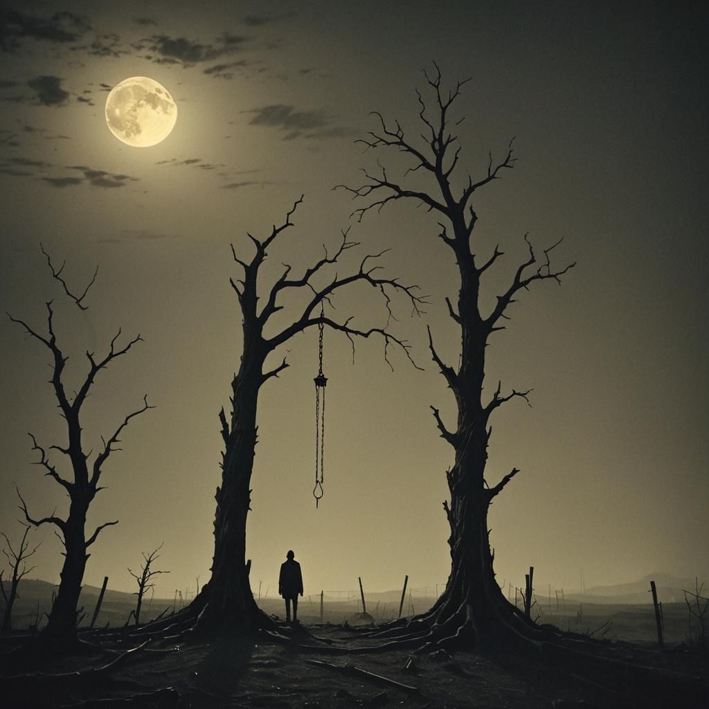 Eerie Gallows Scene in Dark Romanticism Style