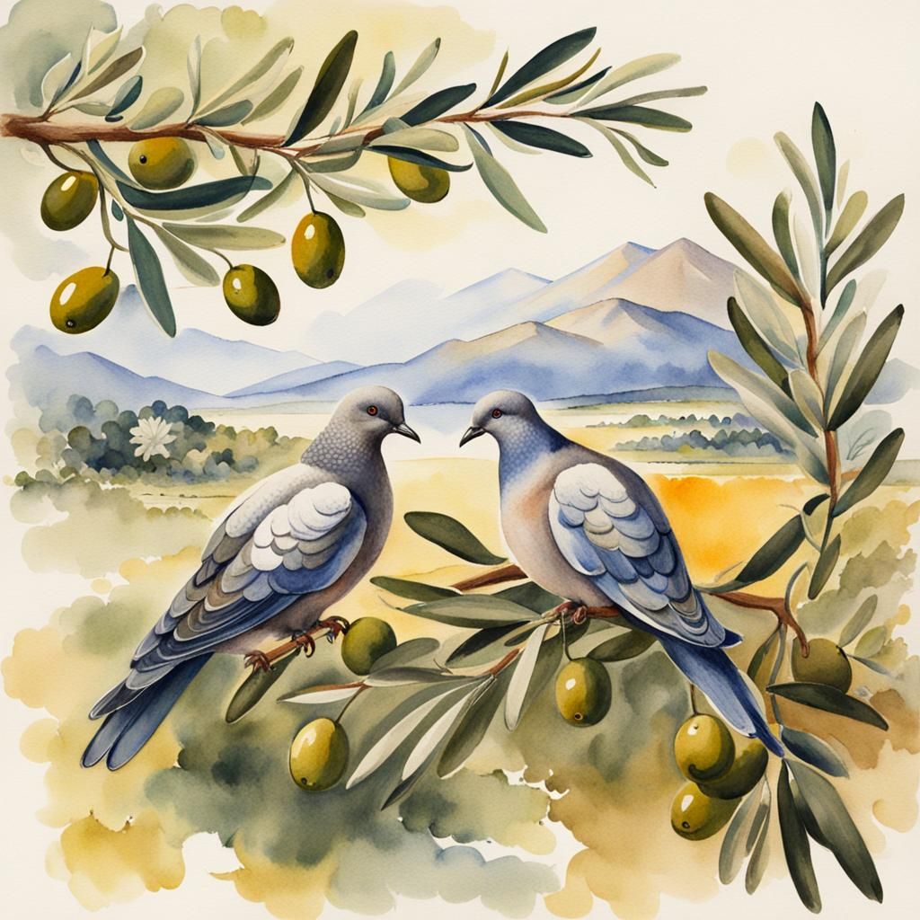 Dove of Peace in War Landscape: Watercolor