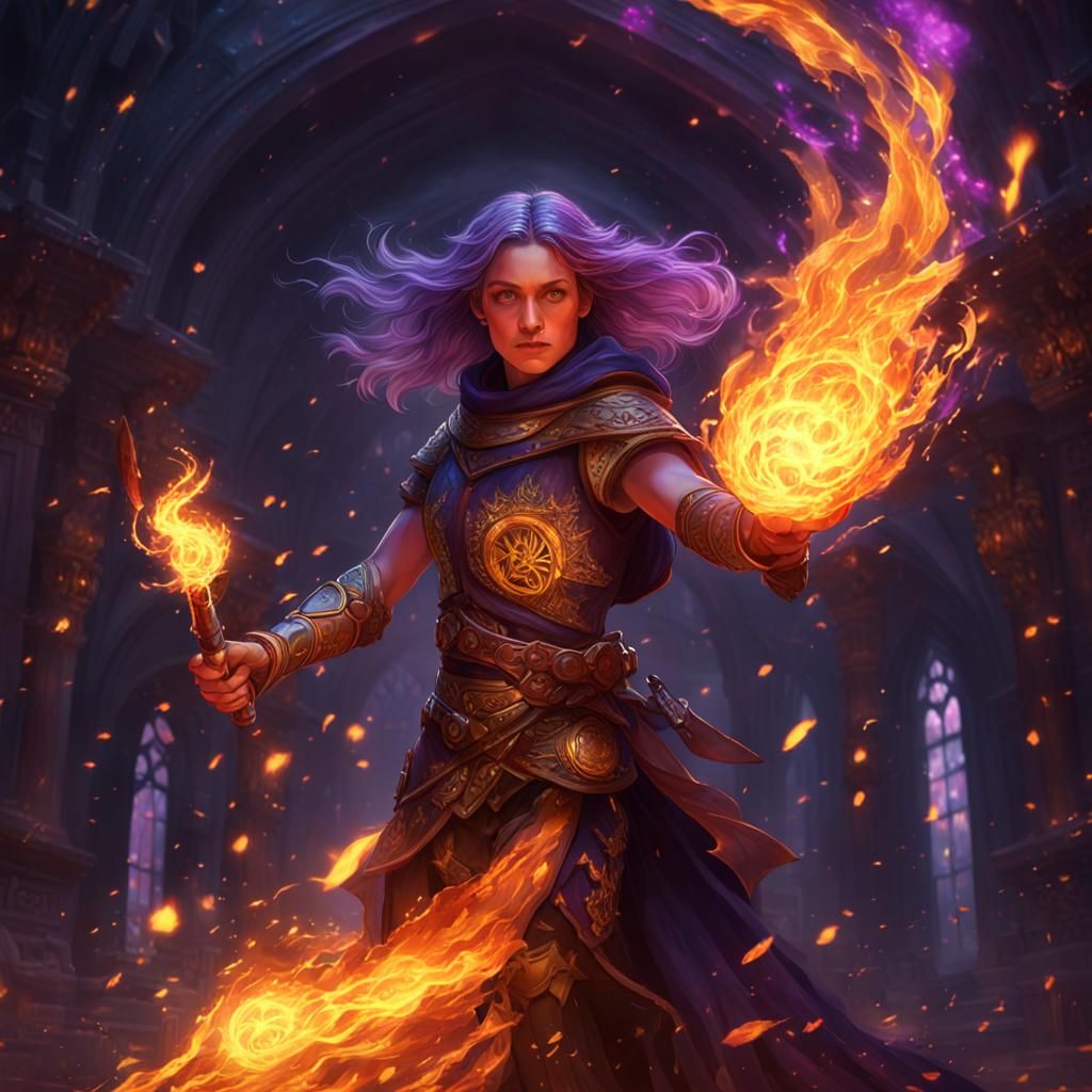 Girl Wielding Fire: Dark Fantasy Concept Art