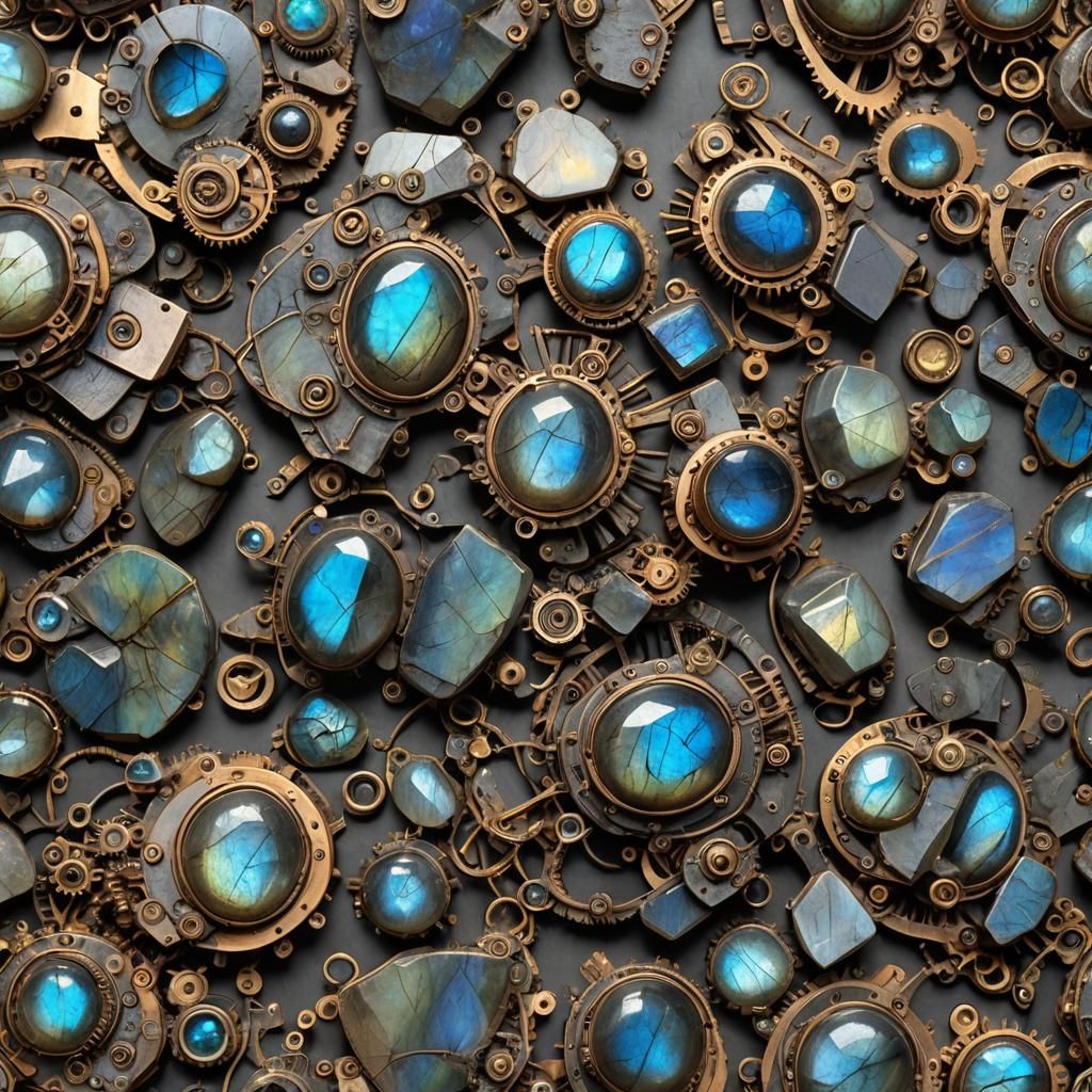 Labradorite and Steampunk Engine Fusion
