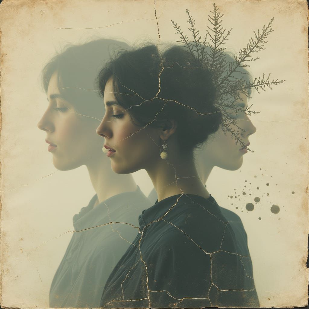 Surreal Double Exposure Art on Cracked Paper