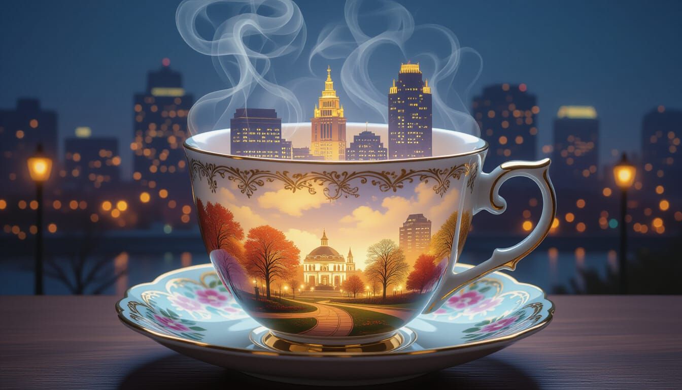 Autumn Cincinnati Scene Inside Ornate Teacup