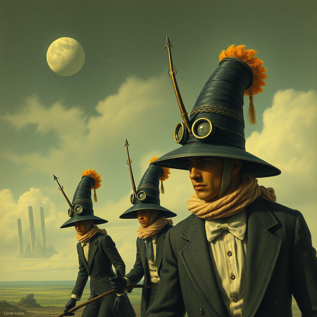 Anthropomorphic Hats at War: A Surrealist Vision