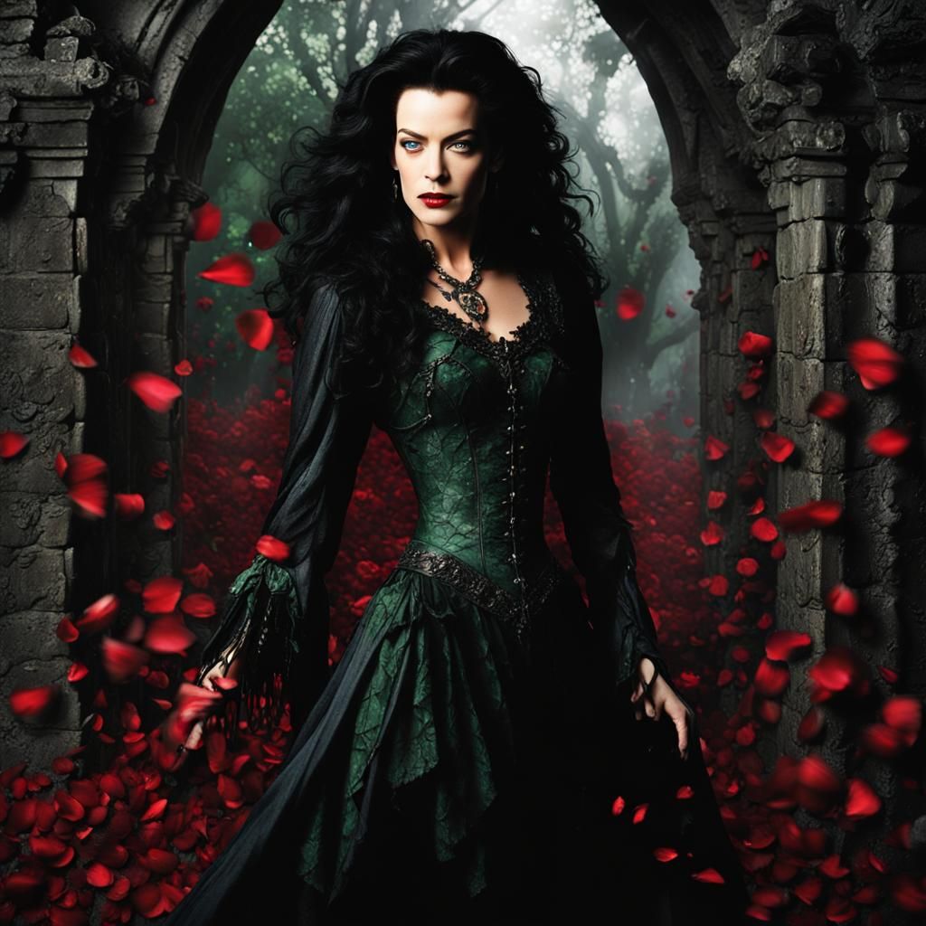 Gothic Vampire Portrait with Roses in Dark Surrealist Style