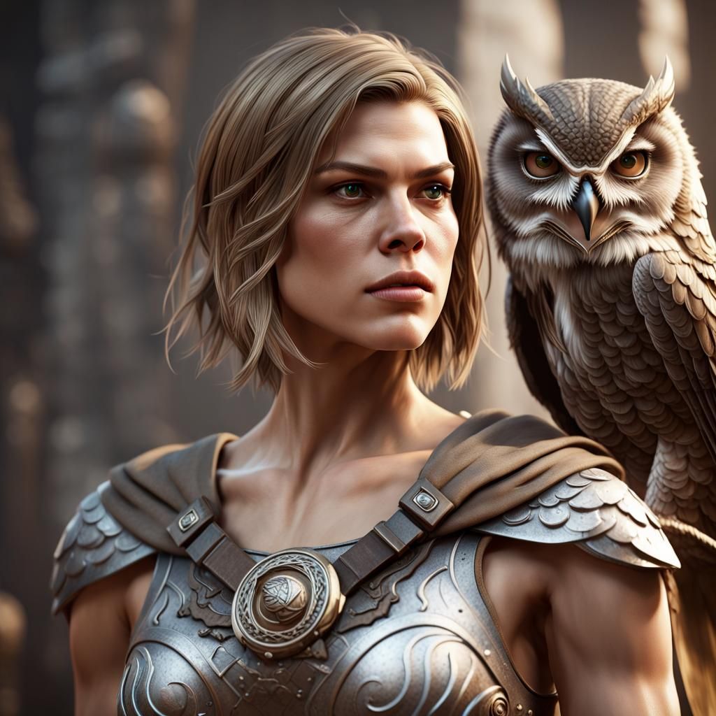 Athena Rendered in Detailed 3D Game Cinematic Style
