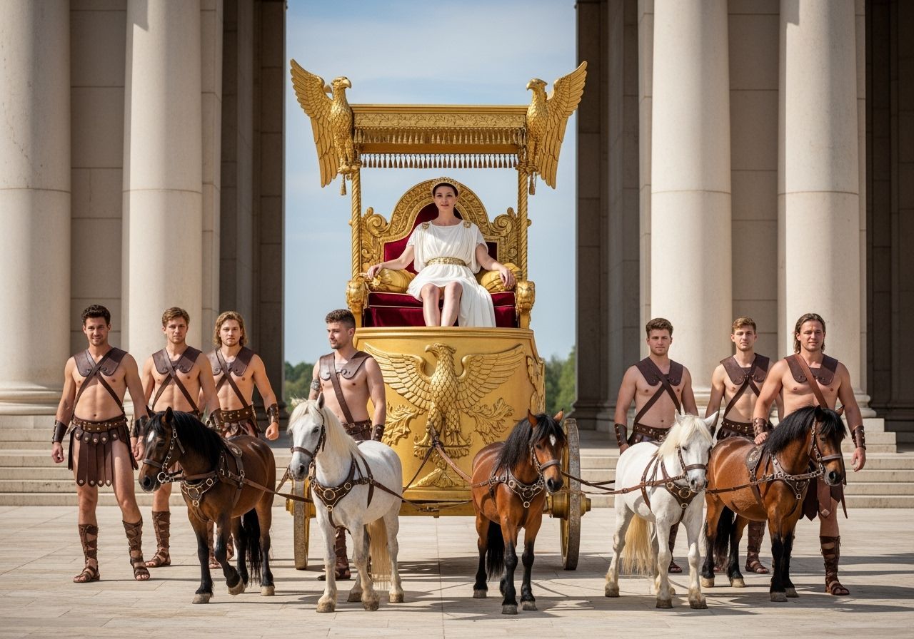 Roman Empress on Gold Chariot Throne
