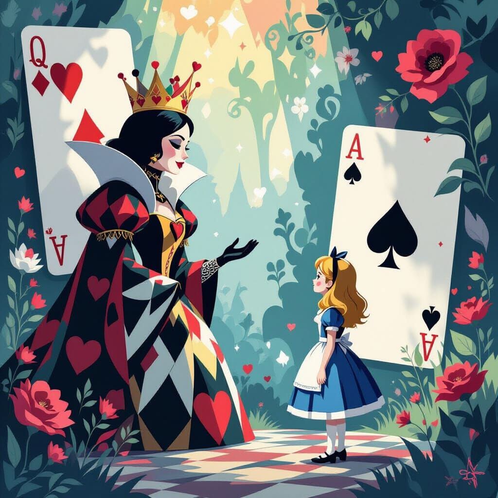 Surreal Queen of Hearts Meets Alice