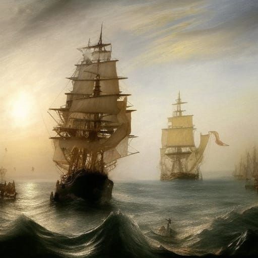 Epic Pirate Ship on Canvas in Baroque Style