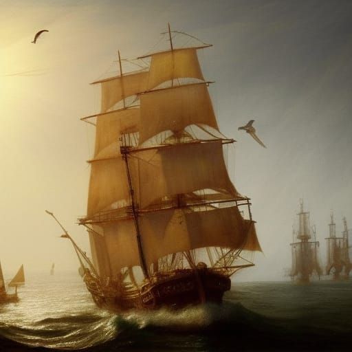 Epic Pirate Ship on the Sea, Baroque Style