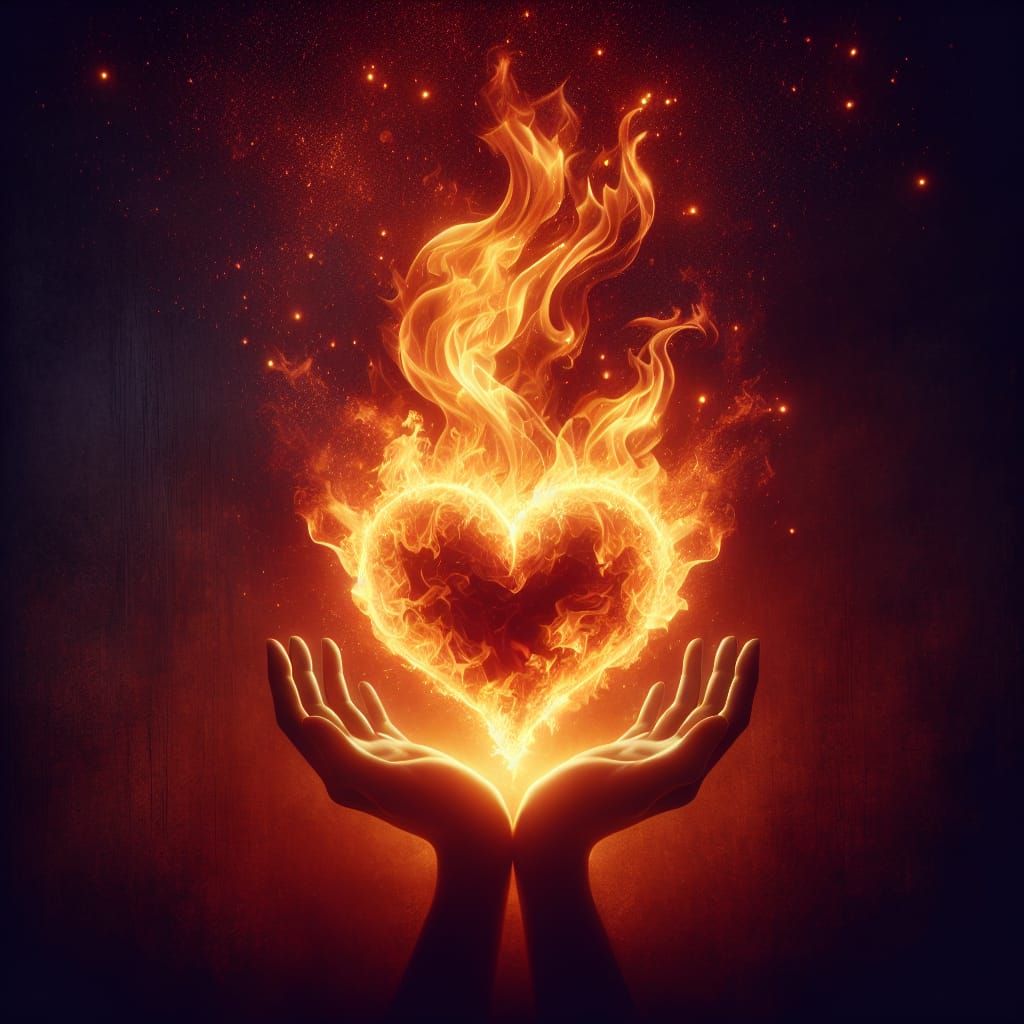 Burning Heart Ablaze with Passionate Flames of Love