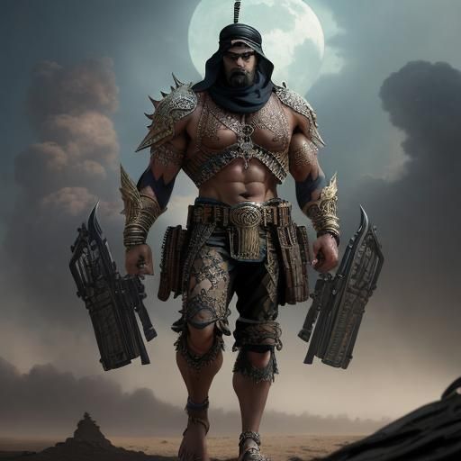 Dramatic Bikini Model with Shotgun: Digital Matte Painting