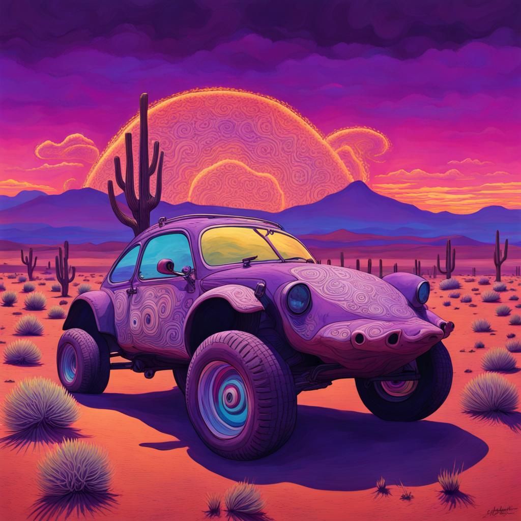 Psychedelic Desert Toad Under Purple Sky