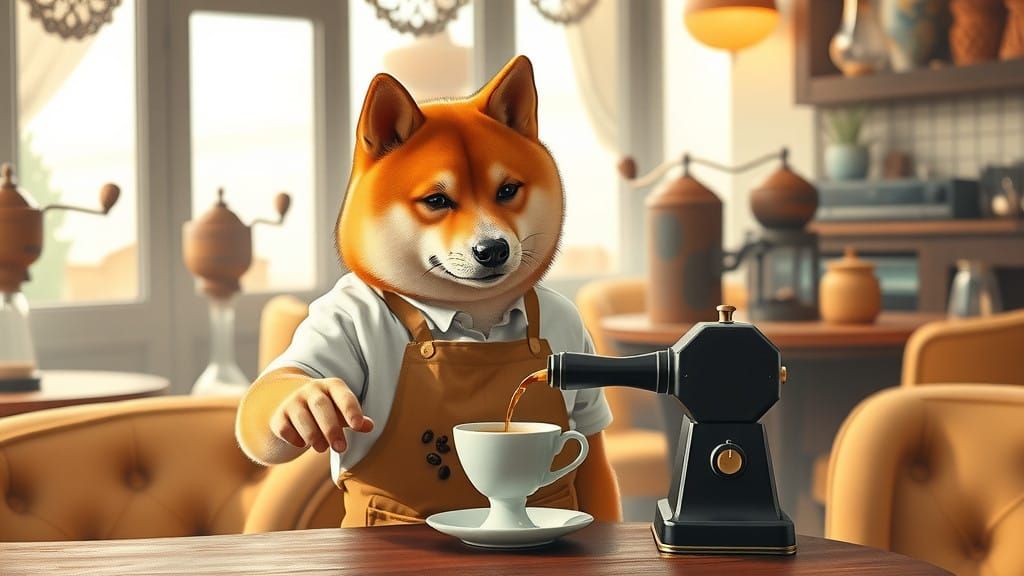A Shiba Inu Barista in a Whimsical Café Scene