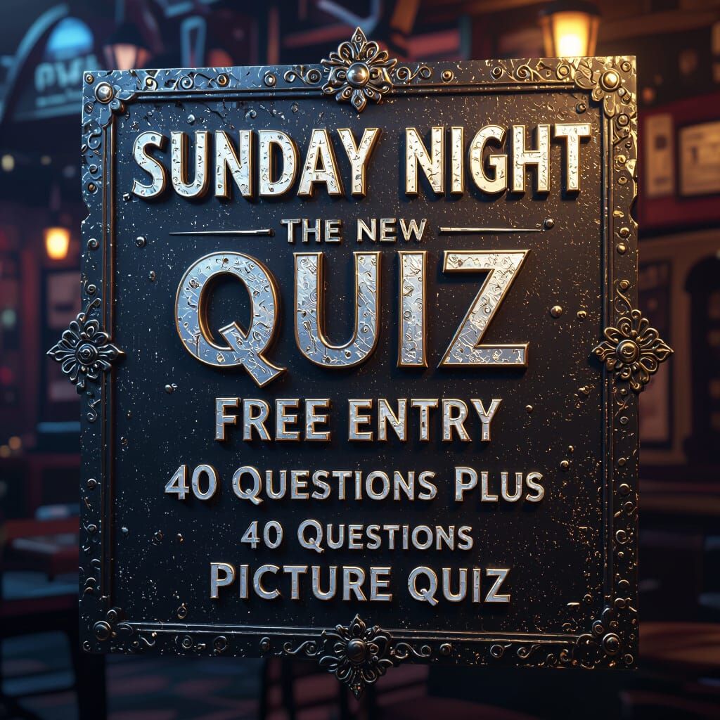 Hyperrealistic Metal Sign for Sunday Night Quiz