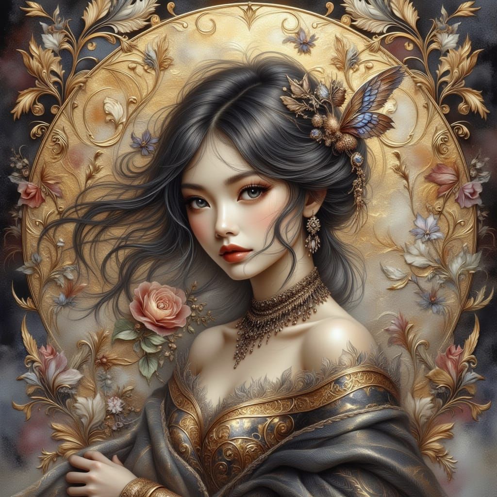 Elegant Princess Portrait in Royo and Bak Style