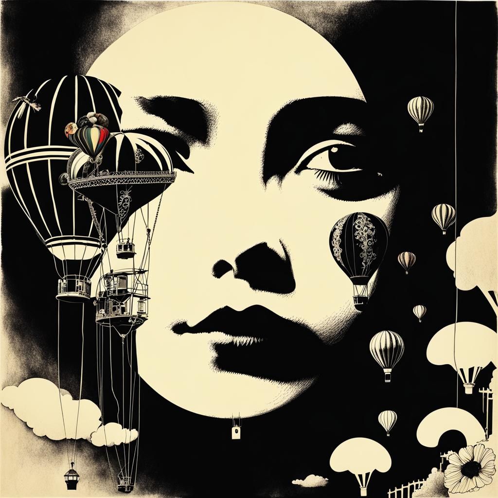 Steampunk Surreal Child's Drawing with Rainbow Fairy