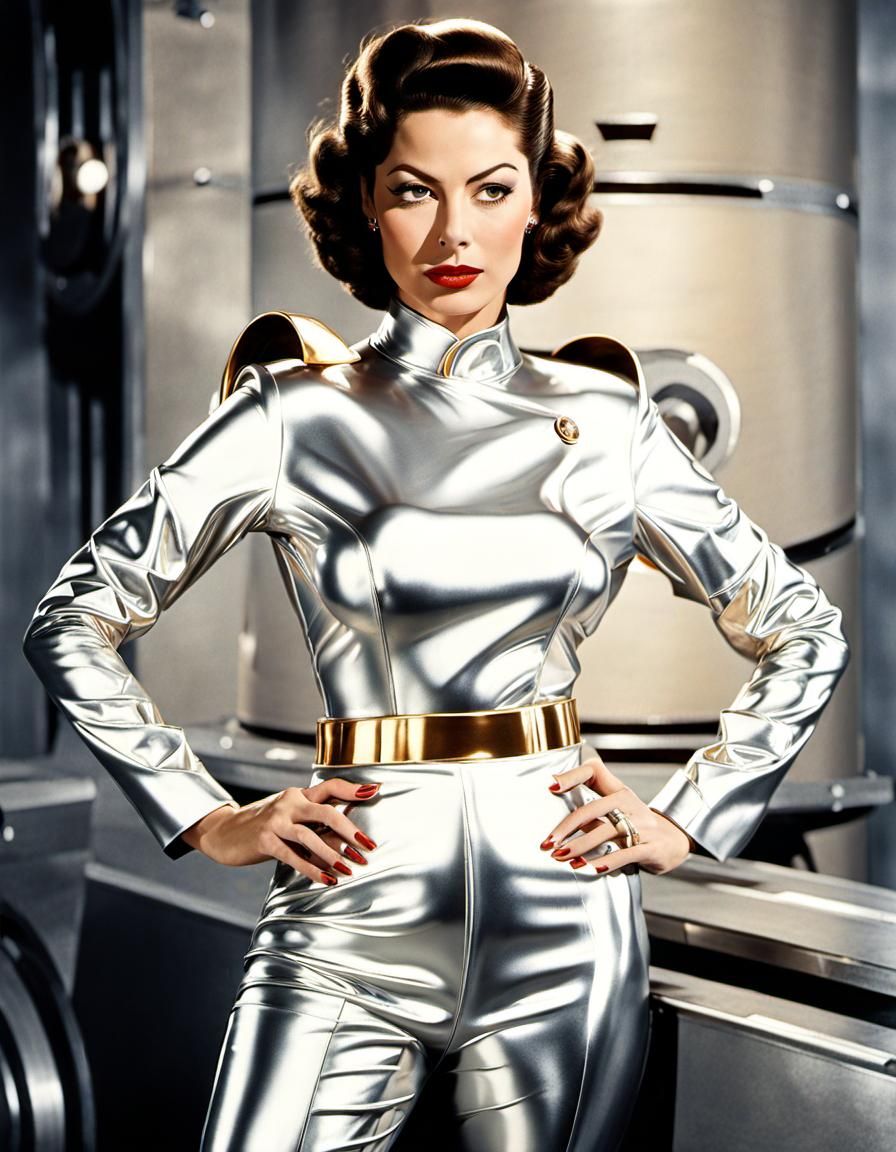 Retro Sci-Fi Woman in Metallic Uniform