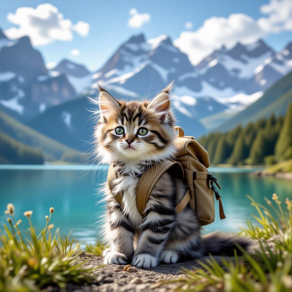 Kitten's Alpine Adventure: A Photorealistic Landscape
