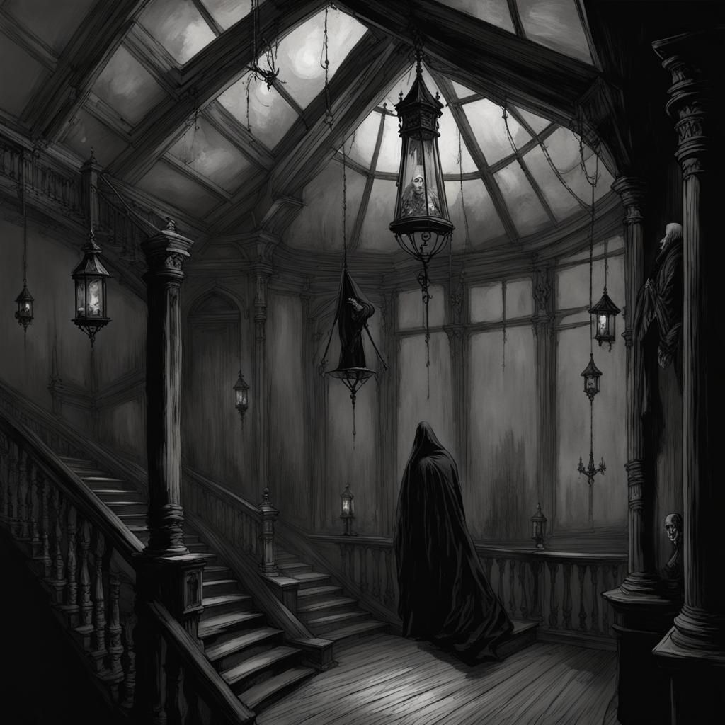 Victorian Lantern with Black Flame in Doré Style