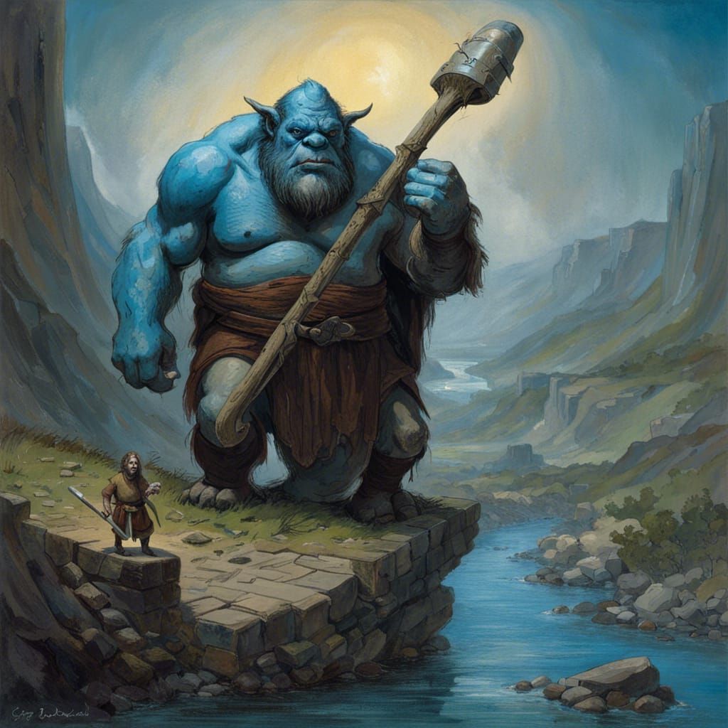 Ogre on Bridge: A Doré-esque Horror Scene