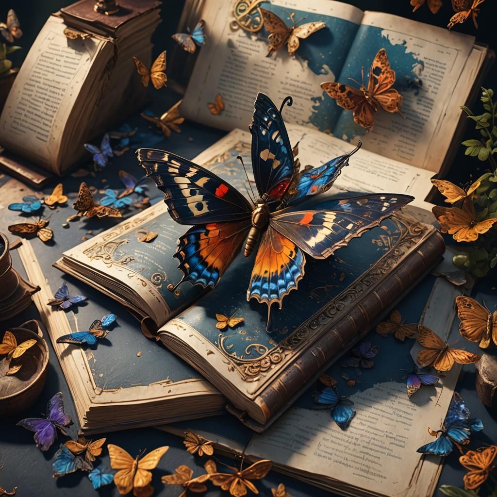 Butterfly on Book: Detailed Fantasy Art
