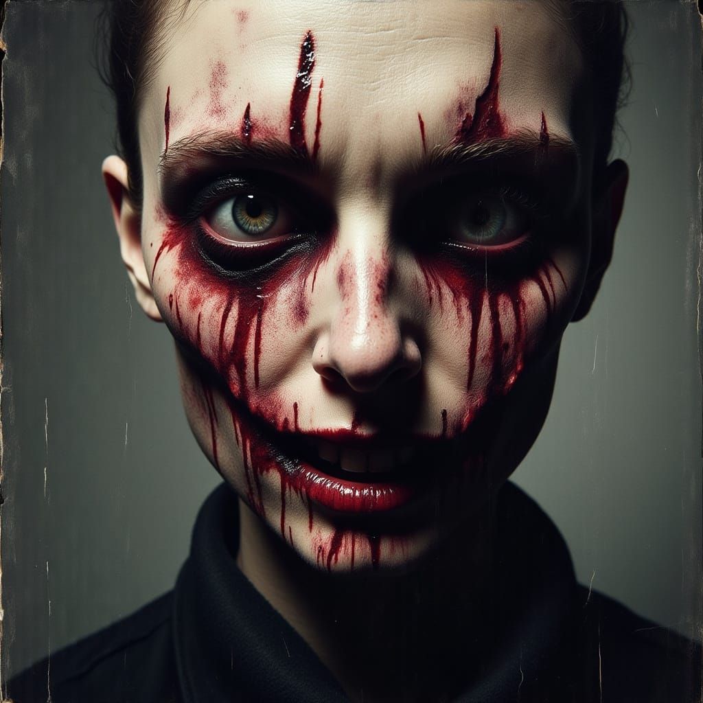 Head Expressing Fear in Dark Expressive Style