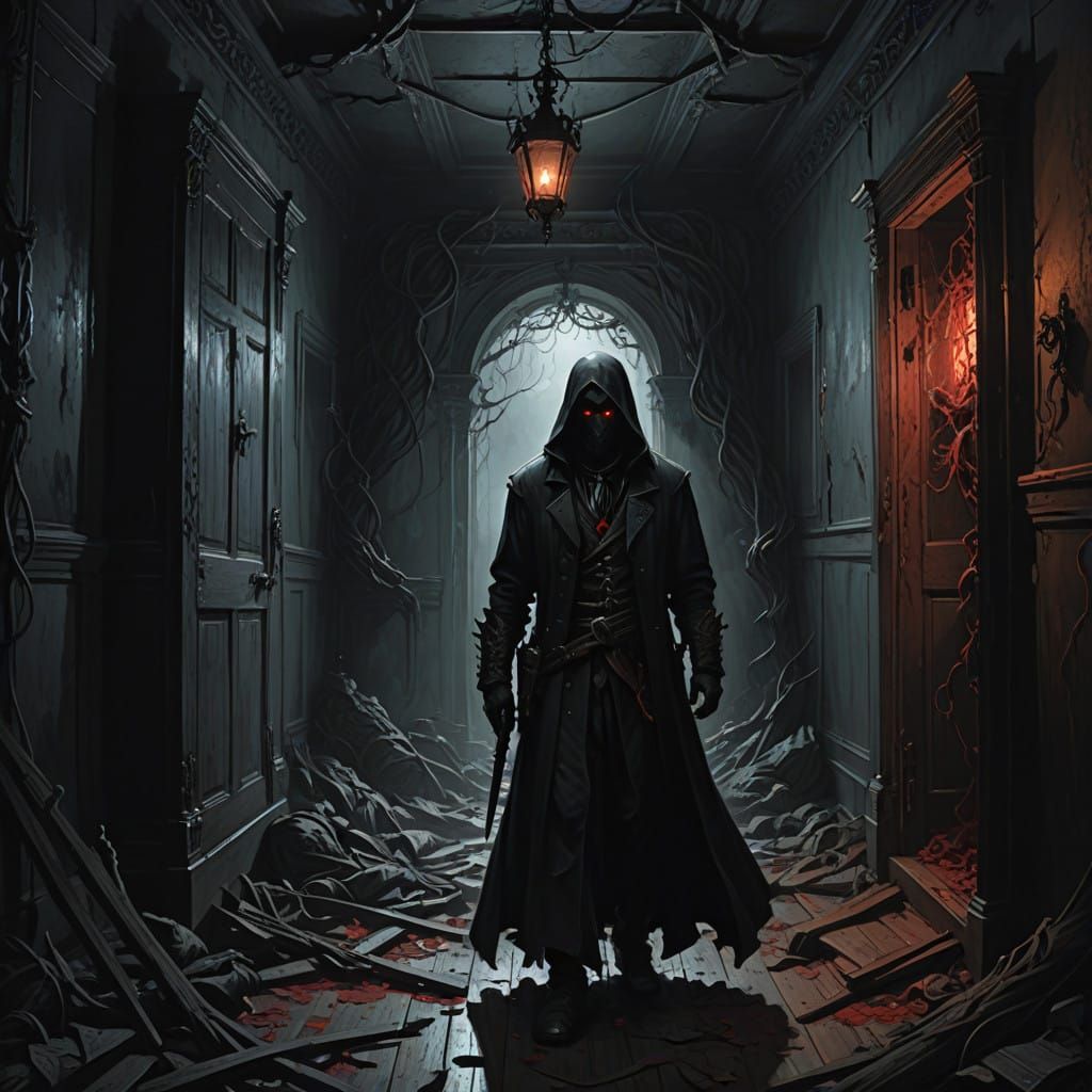 Gothic Shadow Creatures in a Dark, Haunting Closet Scene