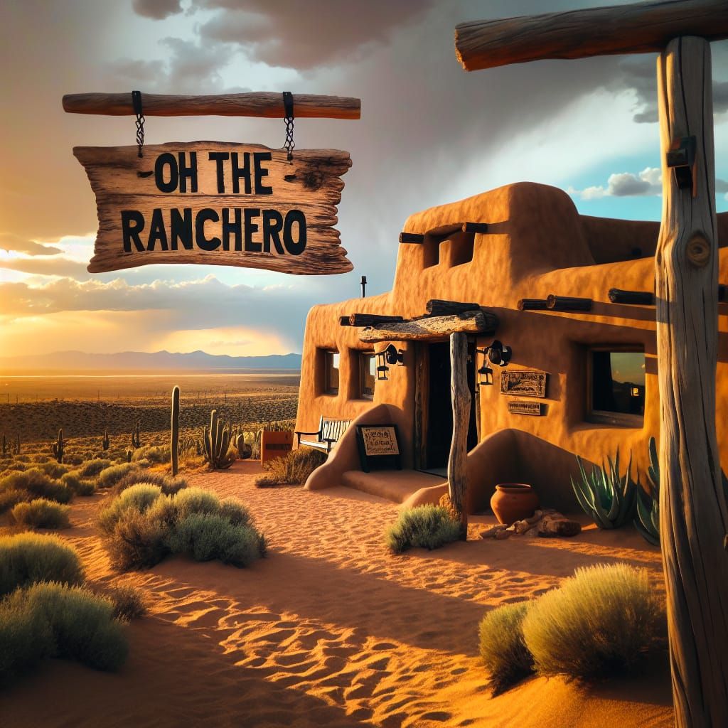 Desert Adobe House with Ranchero Sign