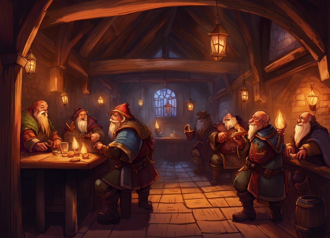 Dwarves Play Saxophone in Medieval Tavern