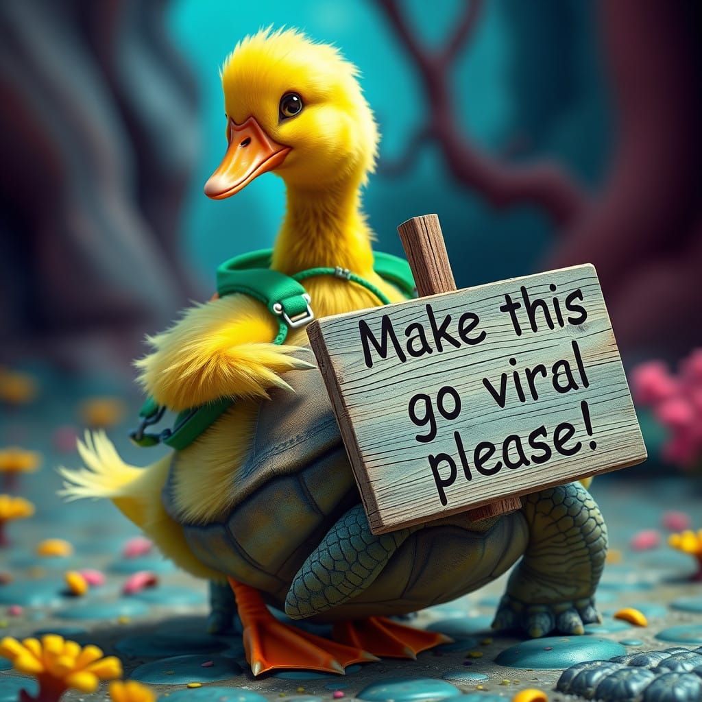 Duck Gives Piggyback Ride to Turtle in Whimsical Dream Scene