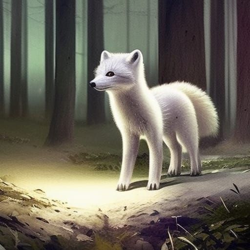Arctic Fox in Dark Fantasy Forest