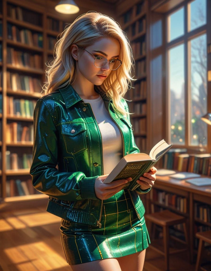 Vibrant Digital Art of Woman Reading