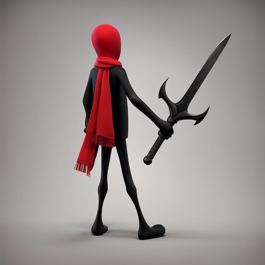 Black Stickman Ninja with Sword in 3D Digital Art