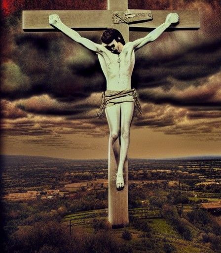 Crucified Figure Resembling Elvis in Digital Painting
