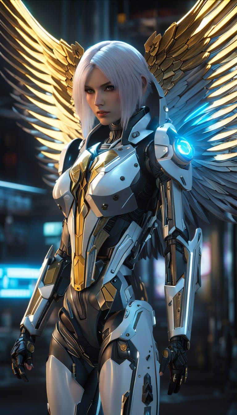 Winged Cyber Angel in Science Fiction Style