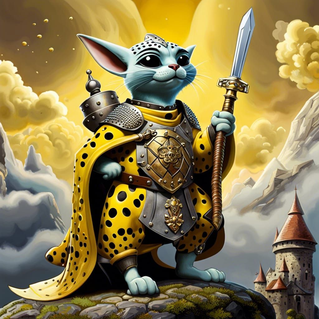 Medieval Knight Marsupilami Sips Lazer Sword Beer in Vibrant...